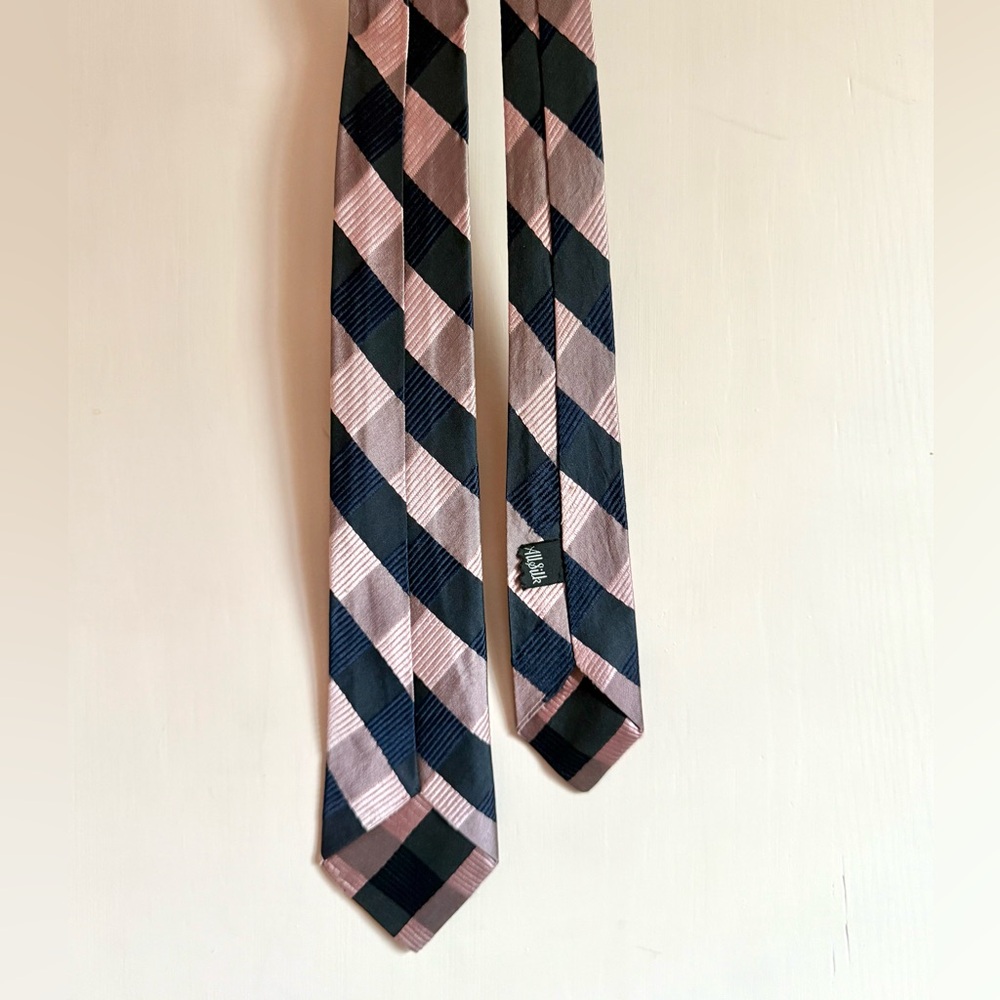 Vintage 1950s All Silk Necktie blush stripe plaid mcm - Picture 4 of 5